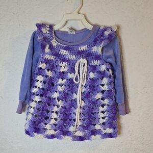 Adorable Purple and White Kids Crochet Sweater